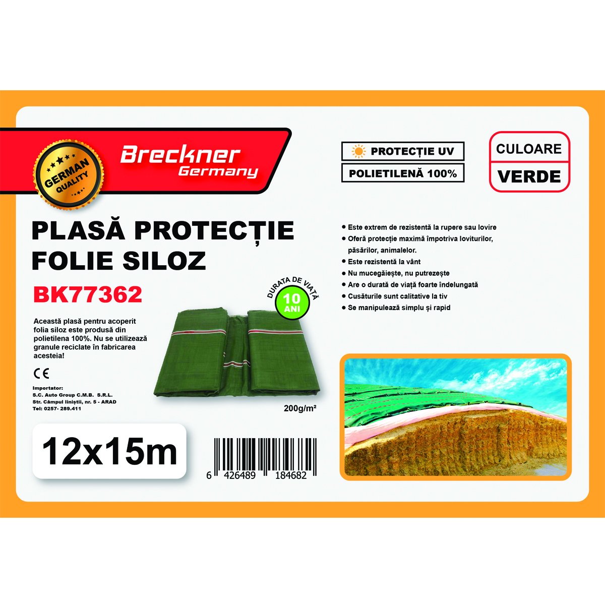 Plasa/prelata protectie pentru folie siloz verde 12x15m Breckner Germany